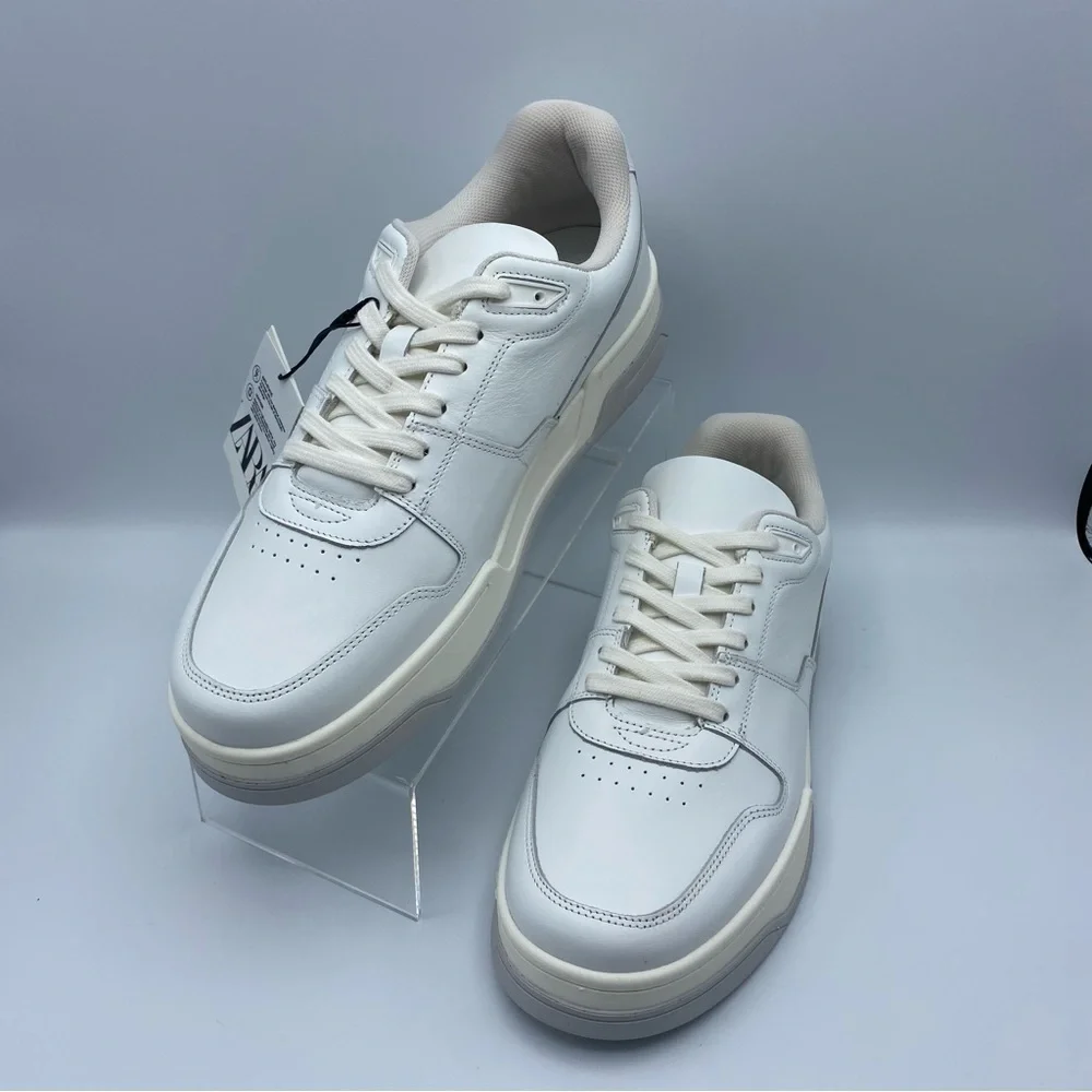 NWT. Zara Men's White Leather Uniform Sneakers. Size 8, 9, 13.